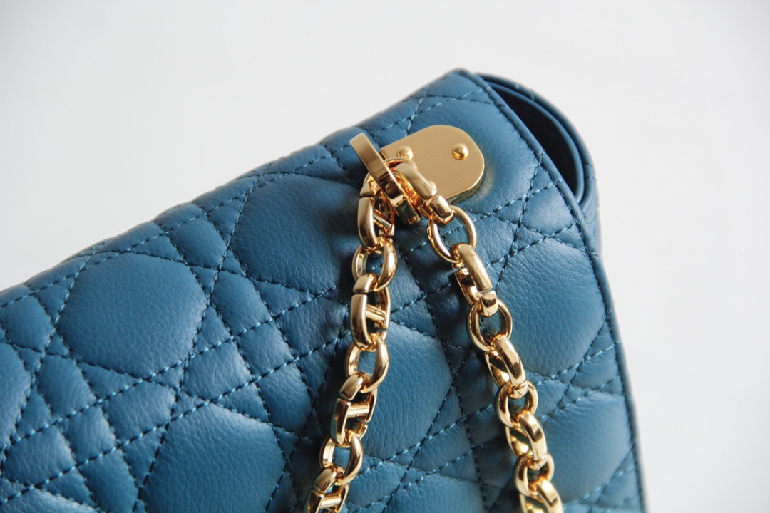 Large Dior Caro Bag Blue Supple Cannage Calfskin